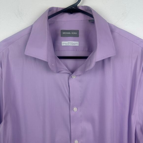 Michael Kors Mens Slim Long Sleeve Button-Up Light Purple Shirt Large 16 1/2 - Picture 3 of 10